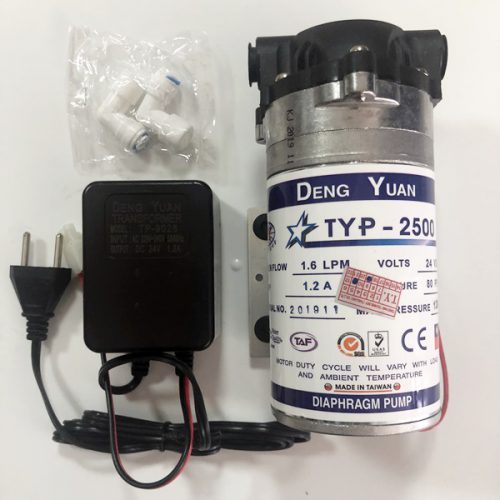 ปั้มอัด ผลิตน้ำดื่ม DENG YUAN สำหรับ เครื่องกรองน้ำ RO 50-75 GPD ปั้มเด้งหยวน รุ่น TYP-2500 (DYP-2500) 24VDC